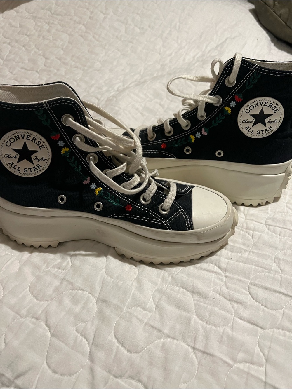 Converse Black High-Top Platform Sneakers with Floral Embroidery - Picture 2 of 7